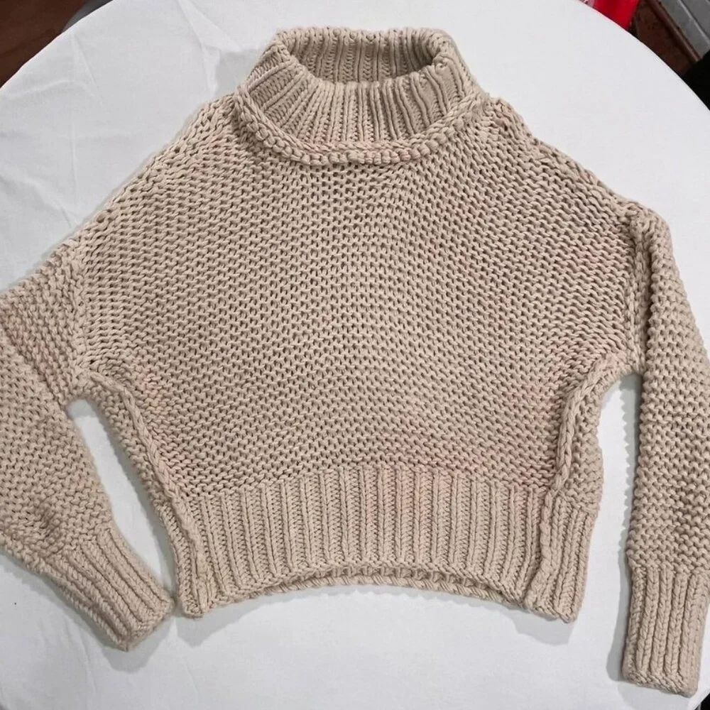 Free People My Only Sunshine Chunky Knit Cowl Neck Sweater Tan Small - Picture 7 of 8